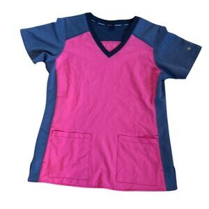 Carhartt Scrub Top Women M Force Scrub Top Magenta & Gray Stretch Fabric V-Neck